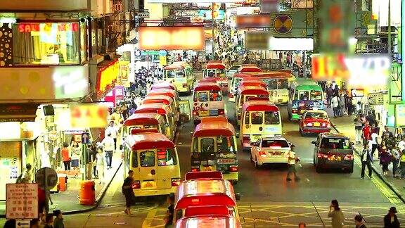 HD:香港晚上路上拥挤的公交车(延时)