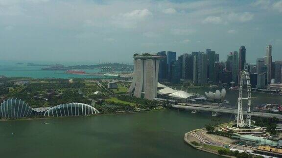 新加坡市区晴天著名酒店滨海湾花园空中全景4k