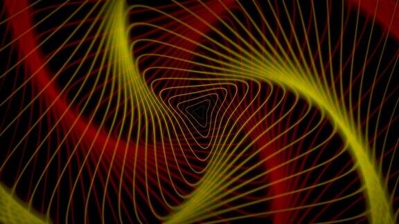 数字红黄丝线波抽象数字几何光背景数字粒子网络或技术背景动画无缝循环背景4k企业演示空墙纸
