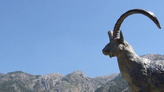 雕像在山上致敬比利牛斯伊比利亚山羊阿尔考金西班牙