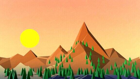 落日上的山脉背景