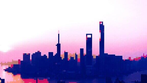 像素艺术都市上海鸟瞰图