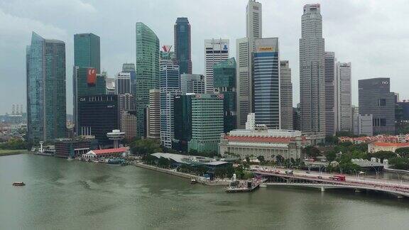 白天时间新加坡市区著名的海湾航拍4k