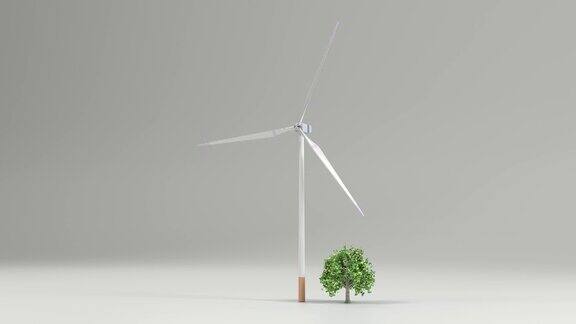 可再生能源环保风力发电和一棵树