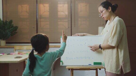 年轻的母亲教她的女儿做家庭作业
