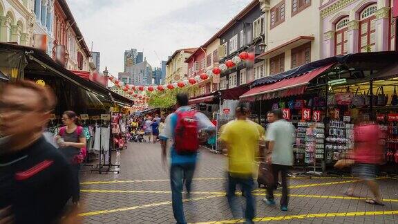4k延时拍摄新加坡唐人街拥挤的人群