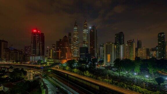 吉隆坡从黑夜到白天的时光流逝