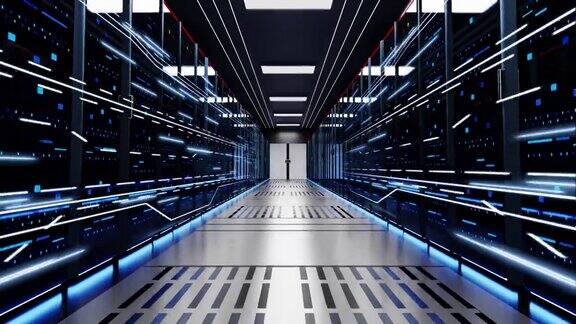 服务器机架在计算机网络安全服务器室数据中心3d循环后台