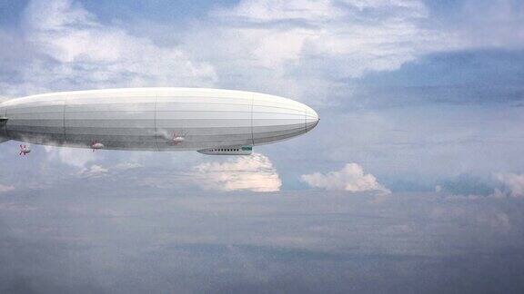 传说中巨大的齐柏林飞艇在天空中布满了云彩程式化的气球飞行