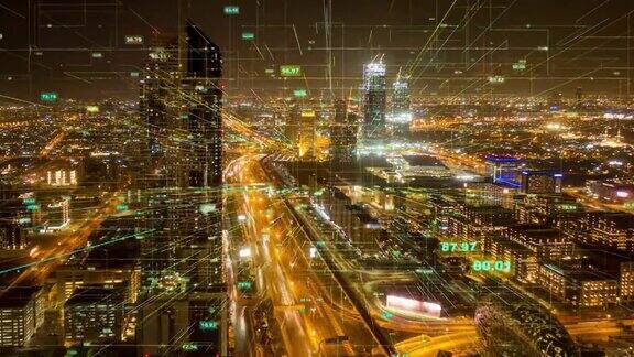 未来网络和技术5G无人机低光4k视频循环延时迪拜阿联酋鸟瞰图