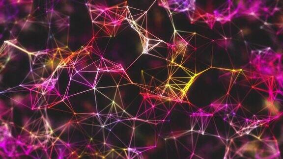 一个由点和线组成的移动的、多色的抽象网络