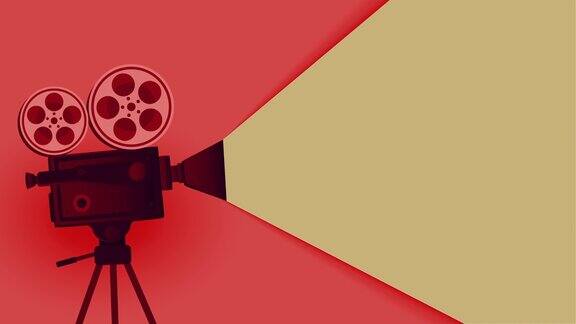 复古红色电影摄像机和电影杂志动画背景素材视频-35mm电影摄像机动画