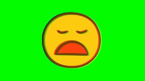 绿色背景上的悲伤表情小故障效果Emoji运动图形