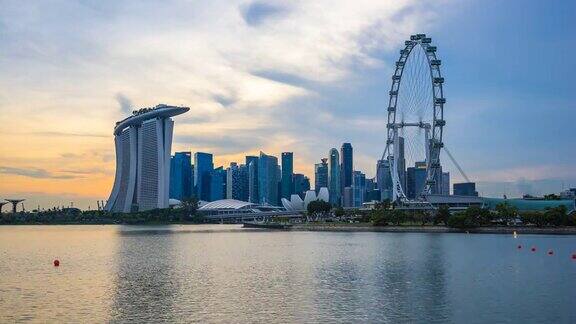 从晚上到白天的时间流逝视频在新加坡城市市中心地区的观点新加坡