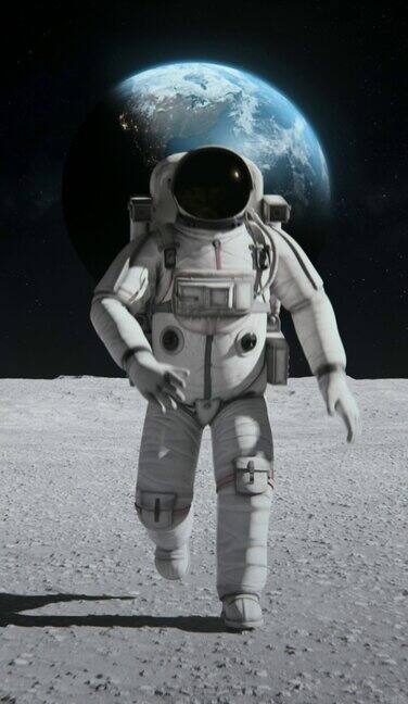 宇航员探索月球遥远的地球在天空中覆盖着岩石第一位登上月球的宇航员月球车和基站先进技术太空探索旅行殖民概念