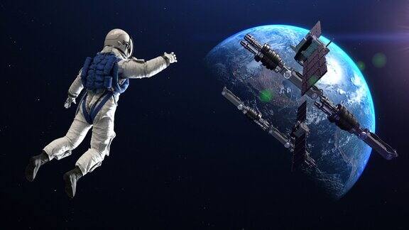 工程师宇航员在空间站周围进行太空行走维护任务