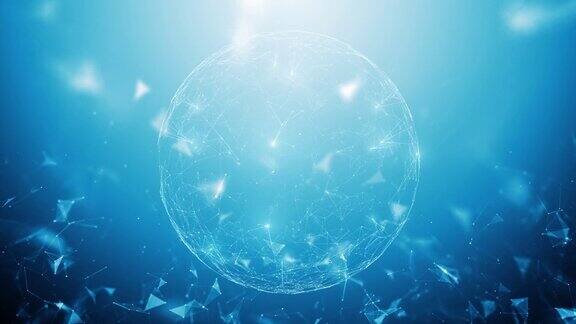 环发光发光3d数字球体形状运动动画在明亮的蓝色光复制空间背景