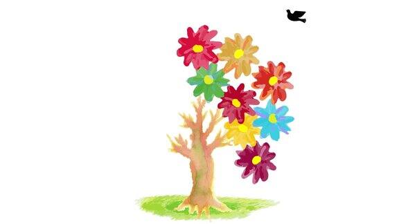 可持续发展目标图像水彩花和鸽子动画
