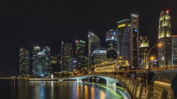 时光流逝夜晚的新加坡与城市的现代建筑