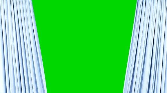 无缝蓝色窗帘开合美丽的循环三维动画抽象现实窗帘揭示背景与绿色屏幕用于转换α面具