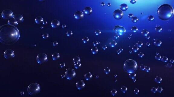 各种蓝色气泡在水中的美丽微距镜头