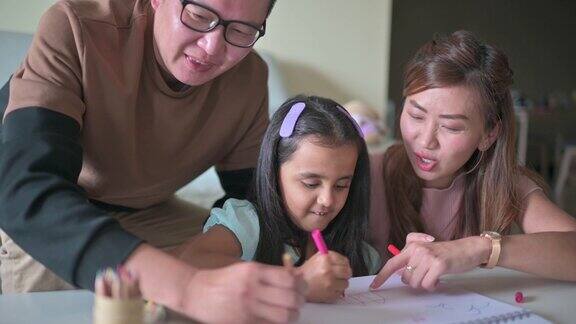 中国父母喜欢和他们的印度女儿在客厅画画