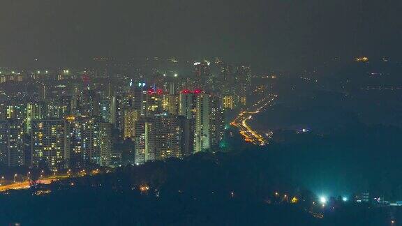 新加坡夜光城市景观空中全景4k时间推移