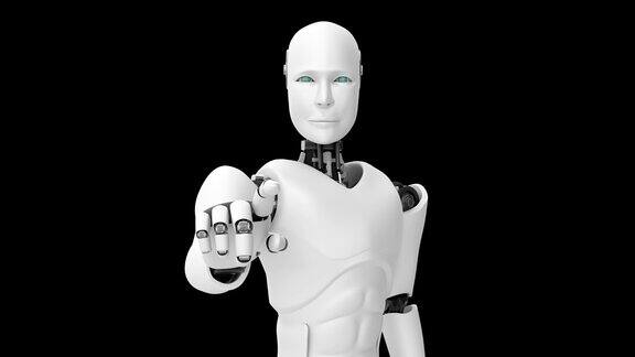 未来机器人人工智能CGI工作在黑色和绿色的背景