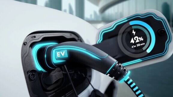 未来的电动汽车充电器插入电动汽车进行电动充电细读