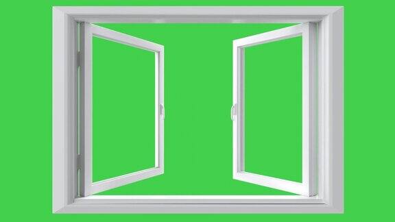 绿色屏上的白色upvc窗型材框架