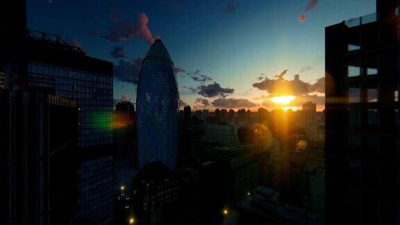 伦敦美丽的日落小黄瓜瑞士再保险总部无人机飞行4K