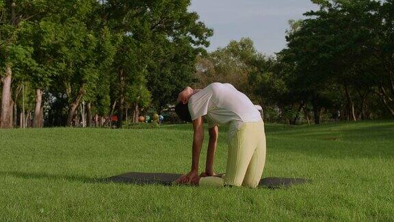 美女在公园里练瑜伽