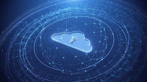 安全图标数字云代码的网络安全在全球圆形线抽象未来主义的技术运动背景