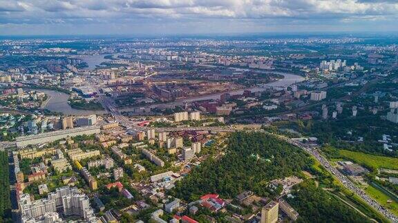 夏日著名的莫斯科城市景观航拍时间全景4k俄罗斯