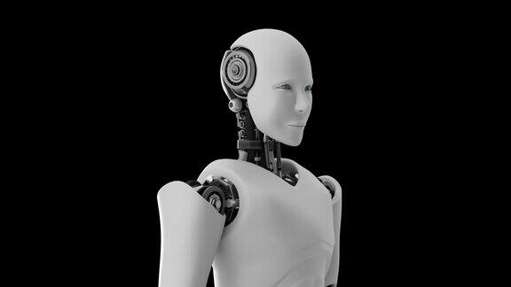 未来机器人黑色和绿色背景的人工智能CGI