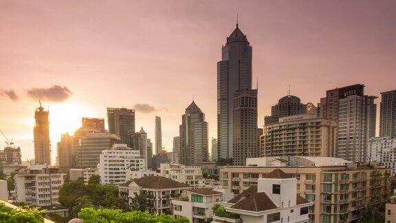 时间流逝日落曼谷的城市景观