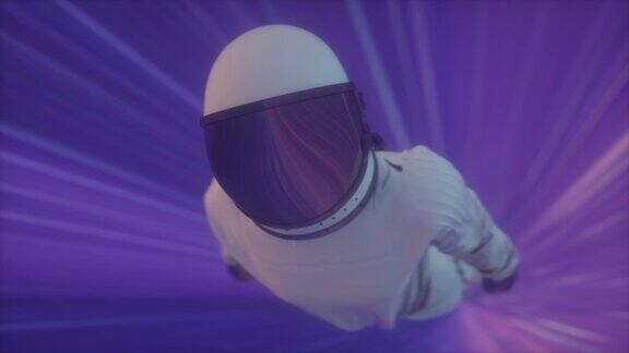 宇航员在太空隧道里音乐和夜总会复古80年代风格的合成波背景