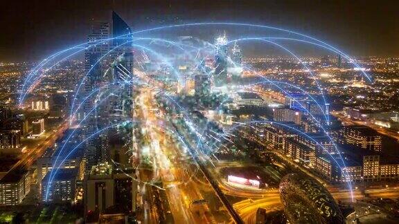 未来网络和技术5G无人机低光4k视频循环延时迪拜阿联酋鸟瞰图