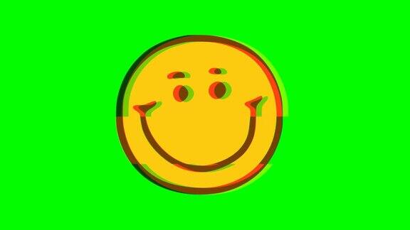绿色背景上的笑脸表情小故障效果Emoji运动图形