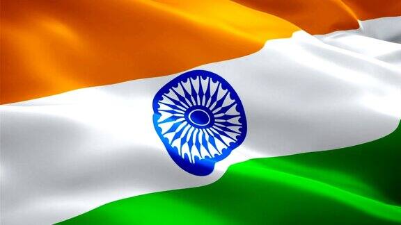 印度无缝循环的旗帜视频在风中飘扬现实的印度国旗背景印度国旗循环特写1080p全高清1920X1080镜头印度德里亚洲国家国旗高清国旗