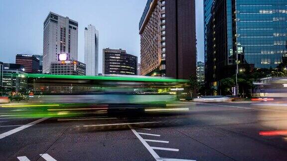 韩国首尔市中心的交通和建筑特效