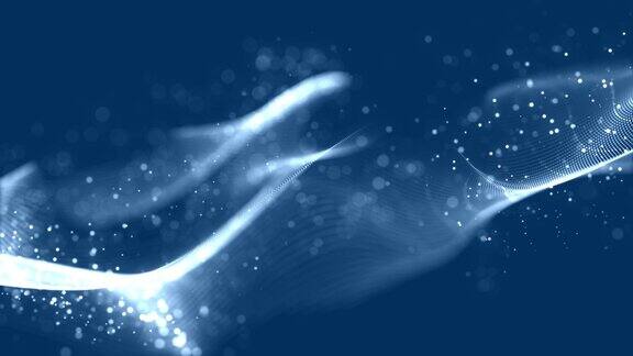 抽象的蓝色波浪粒子在黑暗的背景与光的效果数字技术的连接和创新