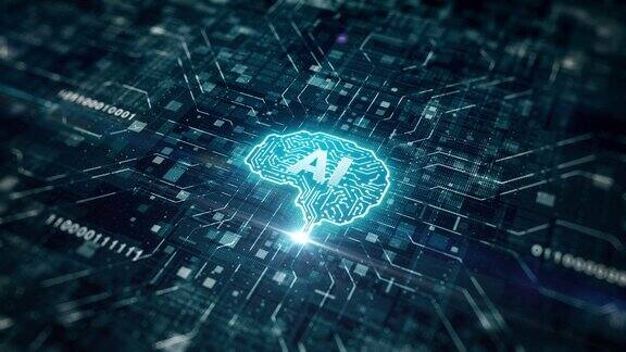 未来网络技术创新人工智能概念电路板上的大脑深度学习现代计算机技术数字抽象背景4k技术