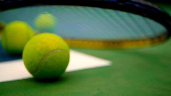 球场上网球器材的特写运动休闲