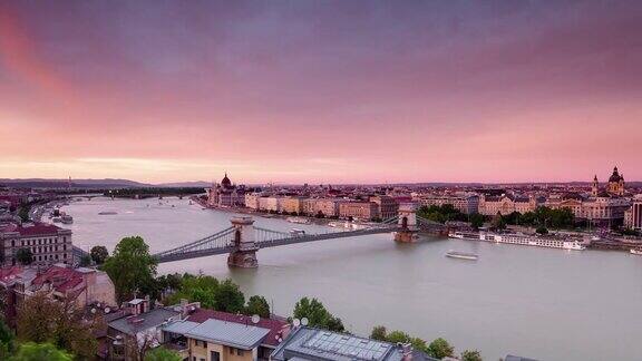 布达佩斯的城市时间从渔夫堡垒的白天到夜晚