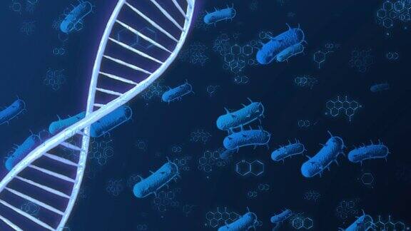 DNA双螺旋三维虚拟现实科学显微镜下监控动画背景