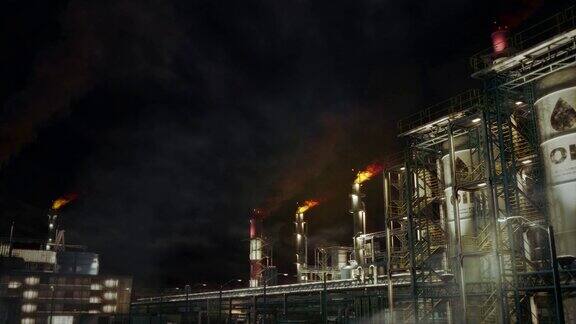 石油或火力发电厂在夜间-大规模工业设施有效的-循环视频