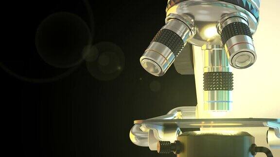 4K概念医学剪辑艺术-现代电子科学显微镜孤立在黑屏背景超高清60帧每秒3D动画