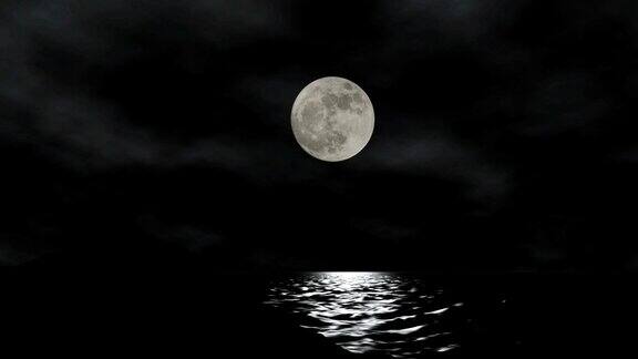 夜海洋与月亮和云