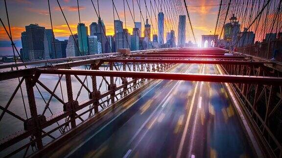 从布鲁克林大桥俯瞰曼哈顿金融区的标志性景观